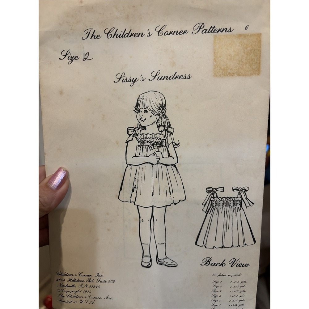 Vintage The Children’s Corner Sissy's Sundress Pattern 6 Size 2 Smocked 1979